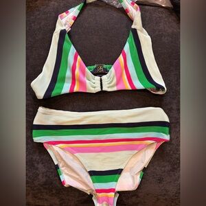 Trina Turk Kids Bikini in Pink, Green, and Cream Stripes